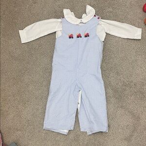 Charming Blue Checkered Kids Bodysuit with Red Car Design